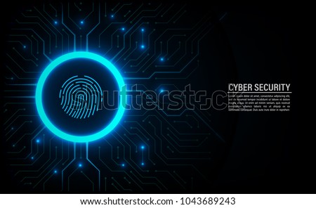 Abstract technology background. Cyber security concept. Fingerprint scanning on circuit board vector illustration. Royalty-Free Stock Photo #1043689243