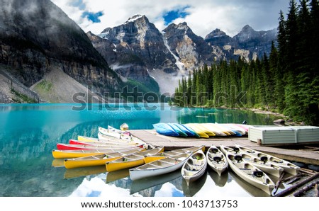 Beautiful Moraine Lake in Banff National Park, Alberta, Canada Royalty-Free Stock Photo #1043713753