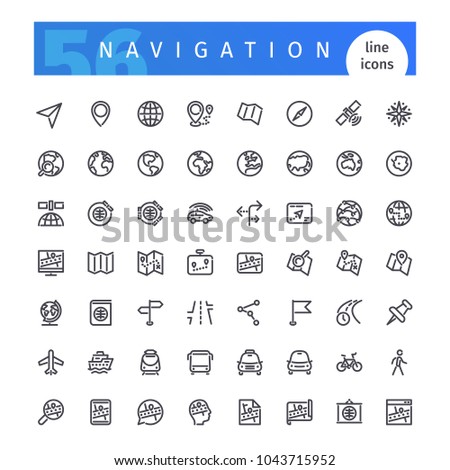 Set of 56 navigation line icons suitable for web, infographics and apps. Isolated on white background. Clipping paths included.