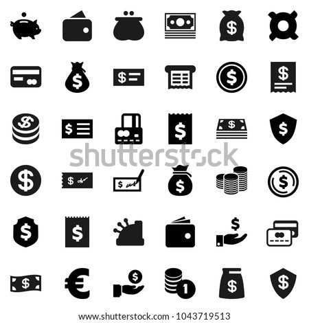 Flat vector icon set - dollar coin vector, credit card, wallet, money bag, piggy bank, investment, stack, check, receipt, shield, any currency, euro sign, cash, cashbox Royalty-Free Stock Photo #1043719513