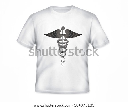 caduceus on white t-shirt isolated on white background