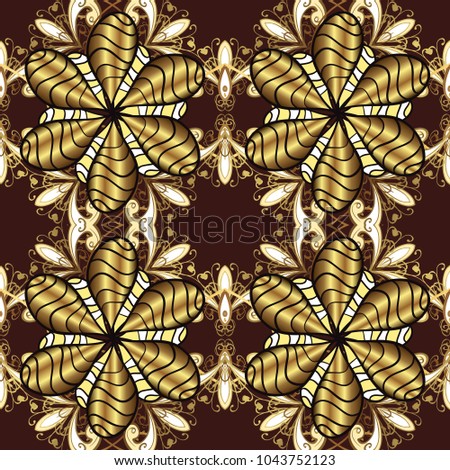 Seamless oriental ornament in the style of baroque. Traditional classic golden pattern. Vector oriental ornament. Golden pattern on brown, yellow and beige colors with golden elements.