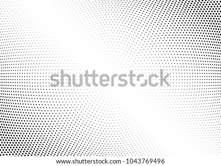 Abstract halftone wave dotted background. Halftone twisted grunge pattern, dot, circle.  Vector modern optical halftone pop art texture for poster, business card, cover, label mock-up, sticker layout Royalty-Free Stock Photo #1043769496