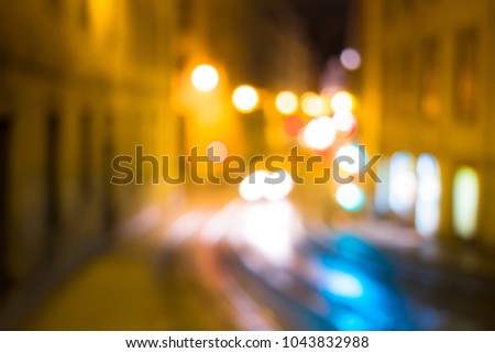 Old european city night street defocused blurred abstract image