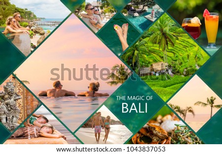 Collage of photos from beautiful Bali island in Indonesia Royalty-Free Stock Photo #1043837053