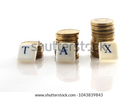 Stack of Golden Rupiah, Indonesia Coin, Illustration for Tax at White Background with reflection at the bottom