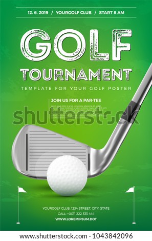 Golf tournament poster template with sample text in separate layer- vector illustration Royalty-Free Stock Photo #1043842096
