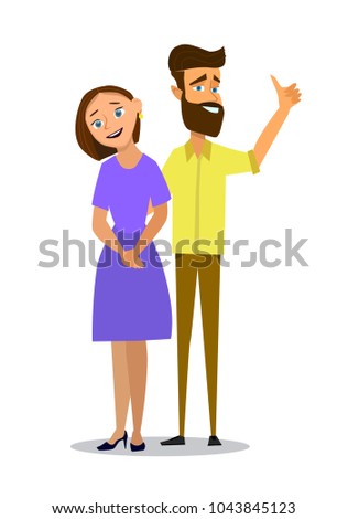 Couple of young people. Man and woman hold hands on a white background. Vector illustration in a flat style