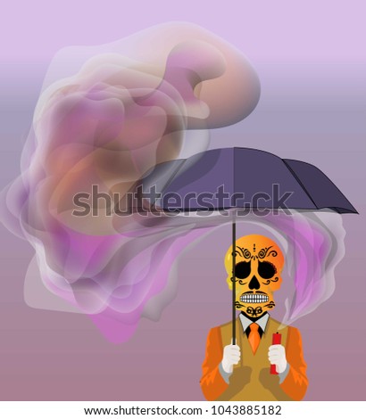 Skull holding an umbrella Vector illustration backgrounds