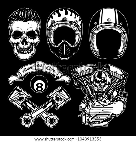 Motorcycle Vector Elements Set in hand drawing style