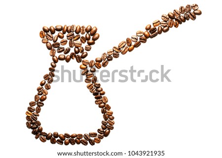 Coffee turka side view made from roasted coffee beans isolated on a white background