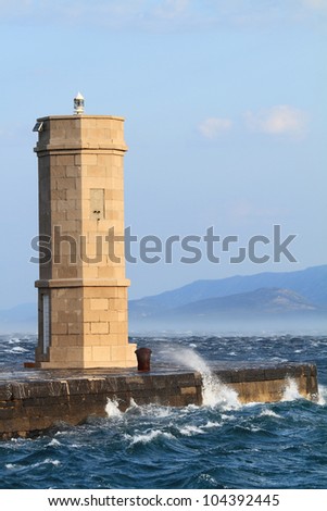 Picture represents the lighthouse while blowing strong wind. Croatia-Senj
