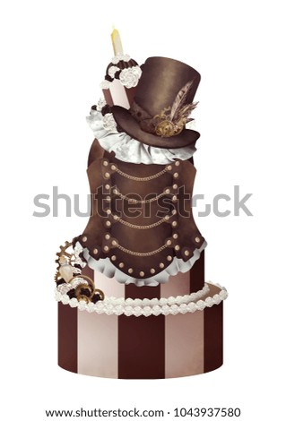 Vintage steampunk drawn lady- cake clip art white isolated
