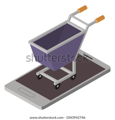 smartphone with shopping cart isometric icon