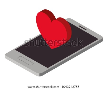 smartphone device with heart isometric icon