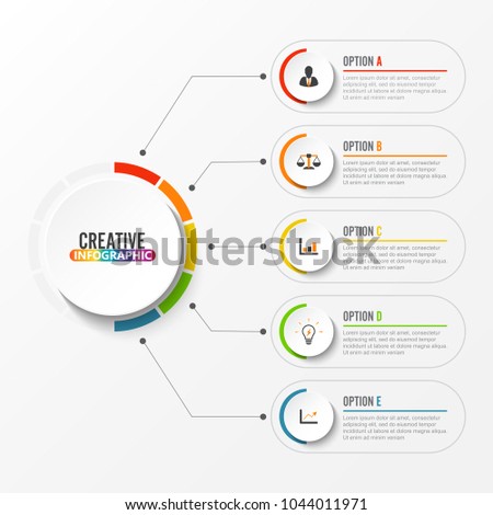 Abstract elements of graph Vector infographic template with label, integrated circles. Business concept with 5 options. For content, diagram, flowchart, steps, parts, timeline infographics, workflow l