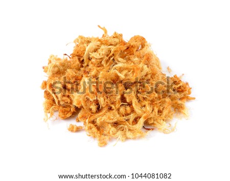  Dried shredded pork isolated on white background. Royalty-Free Stock Photo #1044081082