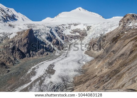 Snow Alps mountain Grossglockner, high alpine road in Austria