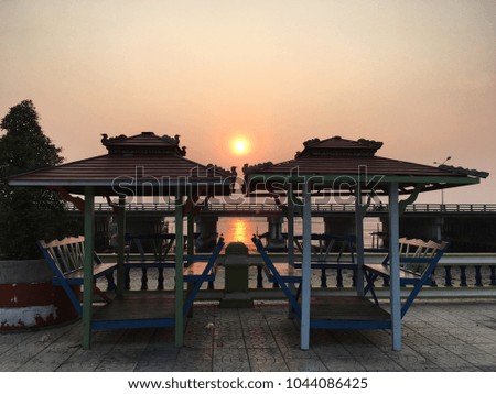 Two pavilion with sunset