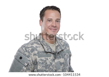 Smiling Soldier on white background