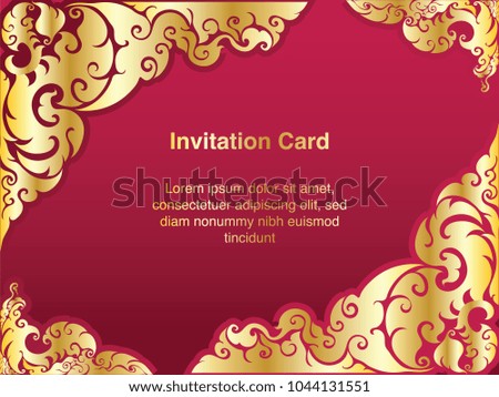 Invitation template, background and frame border vector design, Gold color of line art floral style decoration in vintage illustration