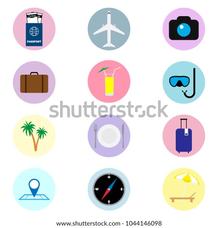 Set of colored travel icons