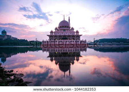 Blur image of Beautiful View of Putrajaya,Malaysia during Sunrise. Visible Noise, Blur When View at Full Resolution.