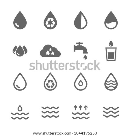 Set vector water icons grey on white background