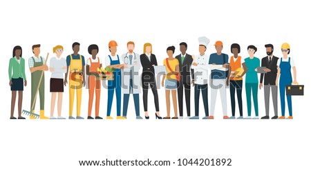 Professional workers standing together, employment and teamwork concept Royalty-Free Stock Photo #1044201892