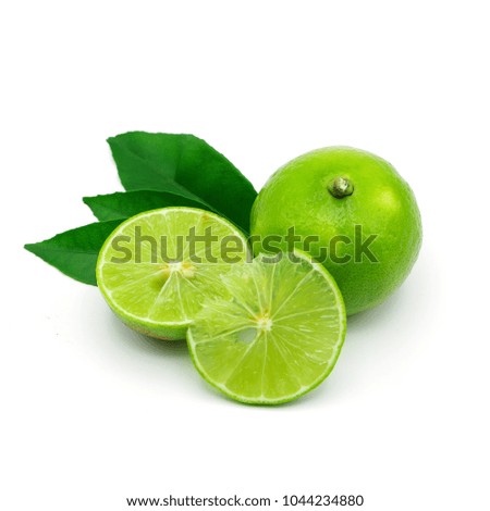 lime and limes slice on white background.