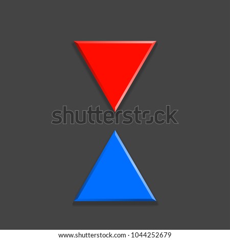 Vector blue and red Arrow banners set. Direct shape. 3d Abstract Business infographic presentation diagram. Section compare service. Up and down trend. Flat Paper index Exact pointer Isolated on black