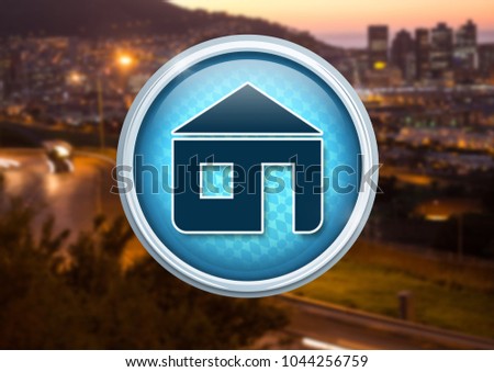 Digital composite of Home icon in city at evening