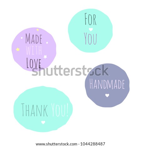Set of 4 vector labels and bages for sellers including ''thank you'', ''handmade'', ''made with love'' and ''for you'' labels. Royalty-Free Stock Photo #1044288487