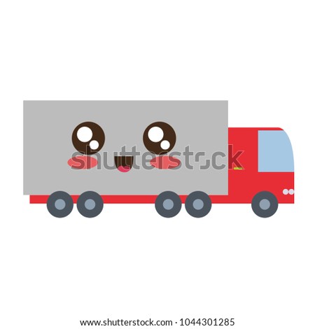 kawaii gray and red  truck  vector illustration 