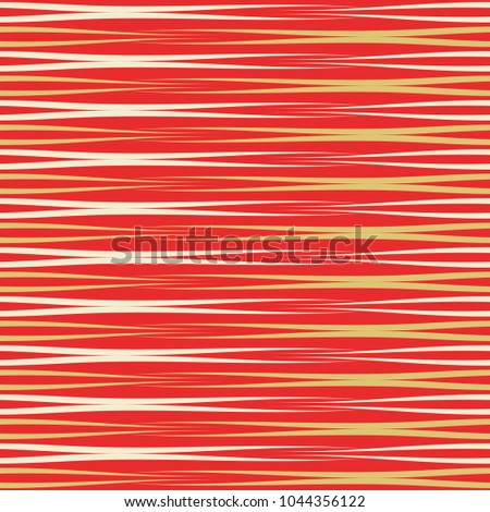 Vector seamless abstract pattern of horizontal yellow white lines on a red background for design of fabric, wallpaper, book covers or notebooks.