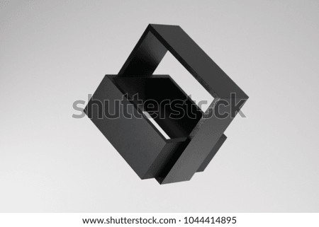 black square in a square isolated on grey, freestanding structures on grey background, black and white, 