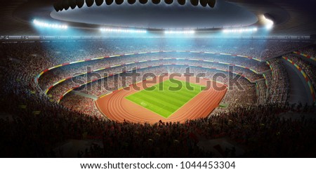 Crowded soccer stadium, 3D image