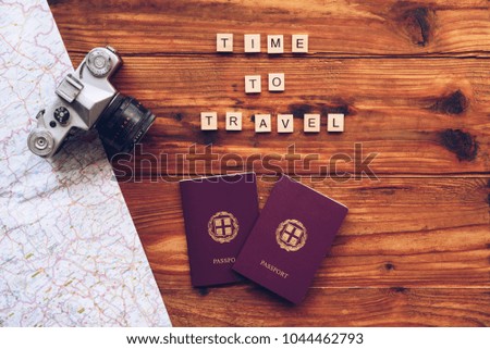 Time to travel words made from wooden letters. Travel concept
