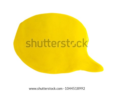 Yellow speech and thought bubbles. Set of plasticine clouds of thoughts and speech bubbles. Handmade plasticine, modelling clay with clipping path.