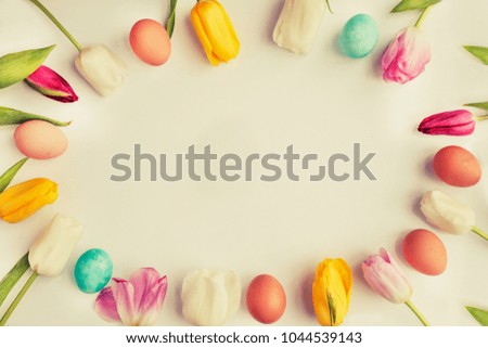 Easter eggs with tulip flower