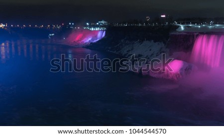 Niagara Falls at night and during the day in Canada and the United States