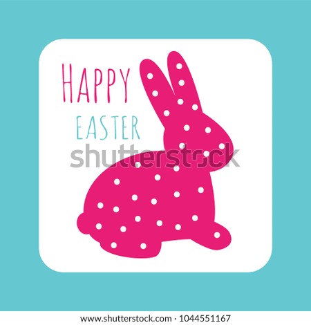 Vector illustration of Happy Easter text. Vector cartoon style easter bunny greeting card. For holiday flyers, sticker, banners design. 