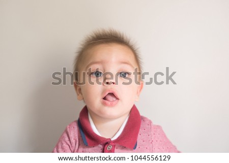 Blue-eyed baby boy on white background - Isolated background - P