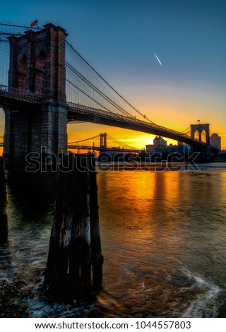Sunrise over Brooklyn looking from Manhattan side of Bridge