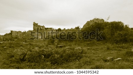 Old style photo of Side ruins