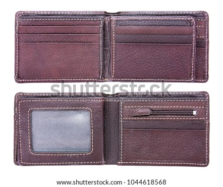 Two opened Brown leather men wallet isolated on white background