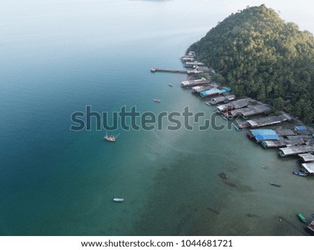 View of the fishing village by the sea in Chumphon Province Thailand:Use for website banner background,backdrop