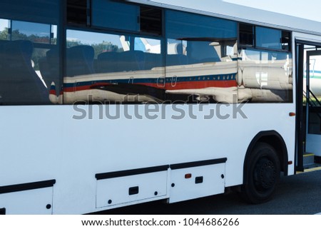 white airport bus  close up