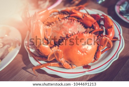 Top view of Steamed crab seafood
