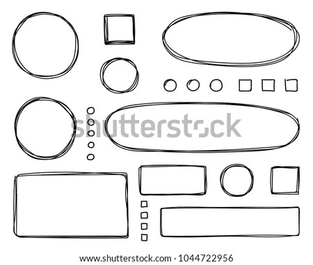 Set of hand drawn elements for selecting text. Oval, round, rectangular and square frames and labels. Royalty-Free Stock Photo #1044722956